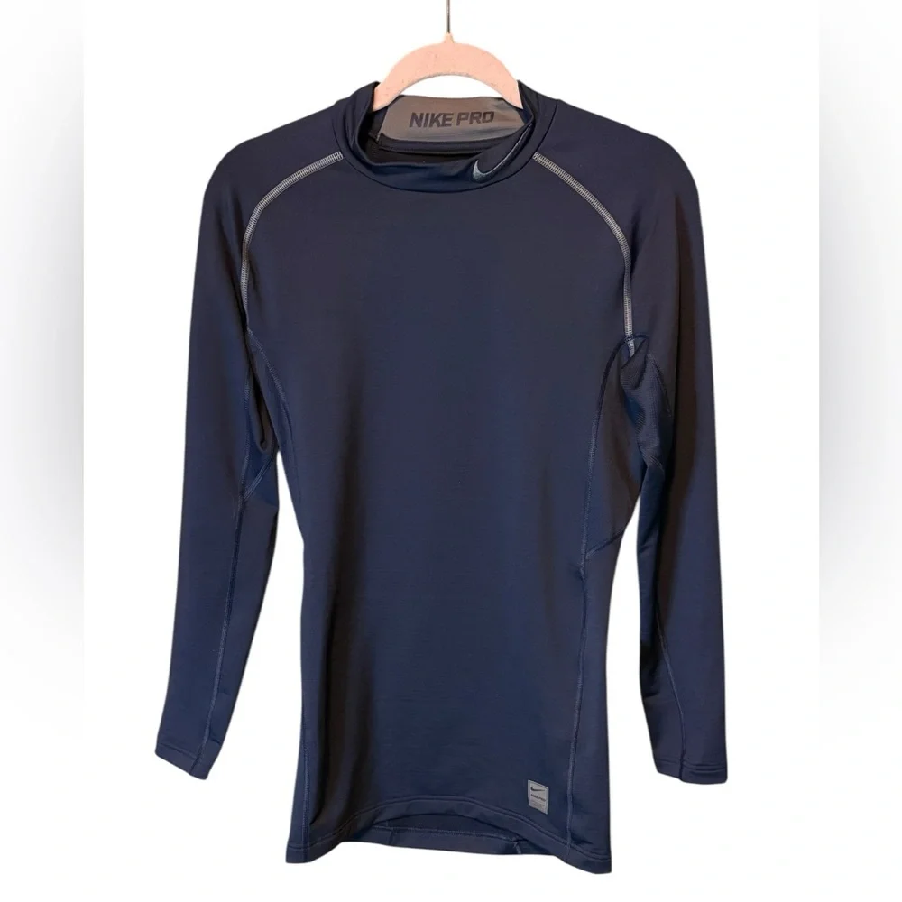 Nike Pro Combat Hyperwarm Dri-FIT Compression Shirt Navy Blue Size Large
